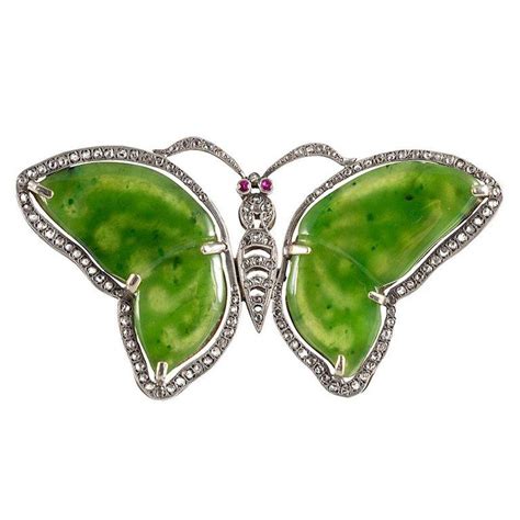Antique Jade And Diamond Butterfly Pin Or Pendant From A Unique
