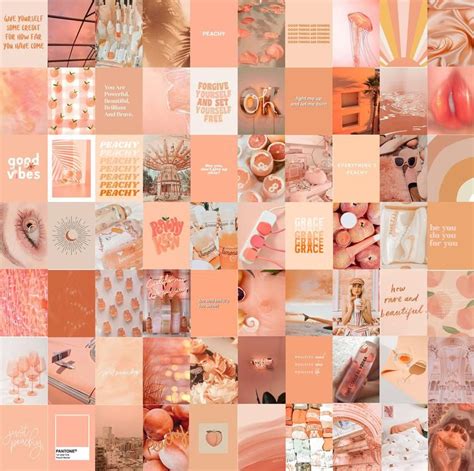 Peach Aesthetic Wall Collage Kit Peach Aesthetic Room Decor Etsy