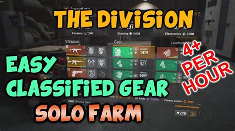 The Division Easy Classified Gear Solo Farm Per Hour Update Youtube