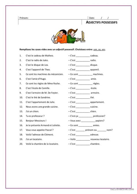 Les Adjectifs Possessifs Exercise For Level 2 Les Adjectifs Possessifs
