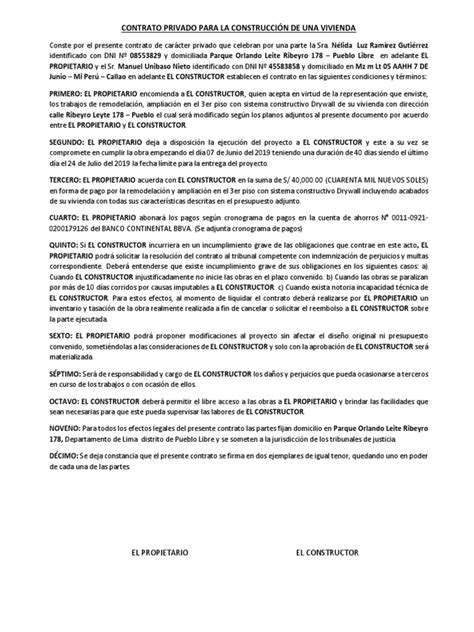 Contrato De Obra De Remodelacion Pdf Gobierno