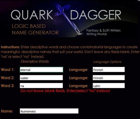 Logic Based Name Generator For Fantasy Writers And World Builders