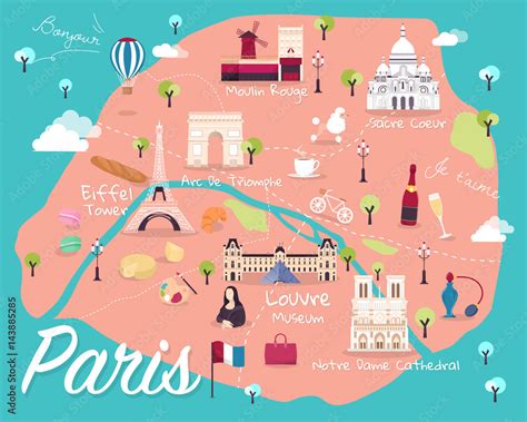 Map Of Paris Attractions Vector And Illustration Stock ベクター Adobe Stock