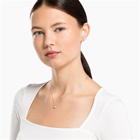 Swarovski Attract Pear Necklace And Earrings Set White Rhodium Plated