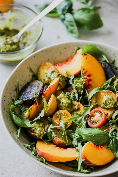 If you're in a pinch, you can chop the potatoes, remember. Crispy Potato and Peach Salad with Charred Scallion Dressing | Dishing Out Health