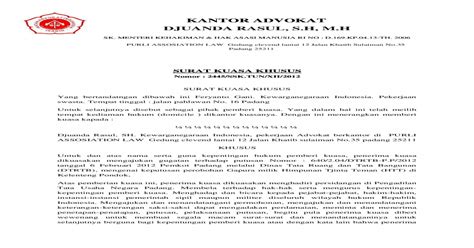 Dalam hal pelimpahan wewenang dimaksud, maka pemberi wewenang harus memberikan surat kuasa. Contoh Surat Kuasa Khusus Ptun - Download Contoh Surat ...