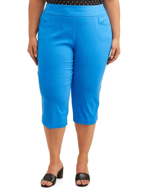 Terra And Sky Womens Plus Size Stretch Woven Capri Pant With Tummy