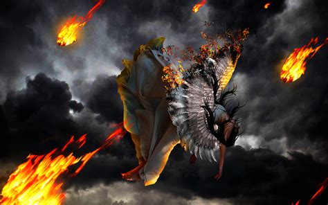 Wallpaper Fall Down Wings Girls Fantasy Fire Angel 3840x2400