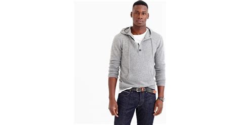 Jcrew Italian Cashmere Henley Hoodie In Gray For Men Lyst