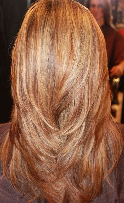 If peach and tangerine tones are too loud for your liking, try this golden blonde with auburn lowlights. Pin on Bangs and hair style