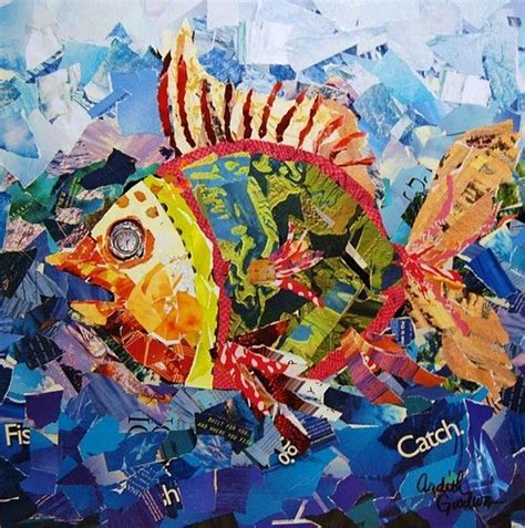 Fresh Catch Torn Paper Collage Paper Collage Art Fish