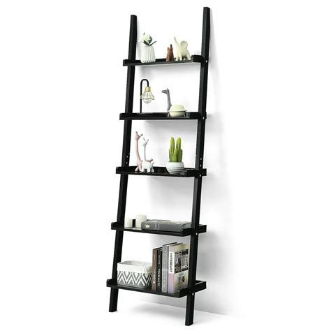 Costway Ladder Shelf 5 Tier Plant Stand Wall Leaning Bookcase Display