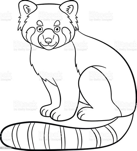 Coloring Pages Little Cute Red Panda Smiles Stock Illustration