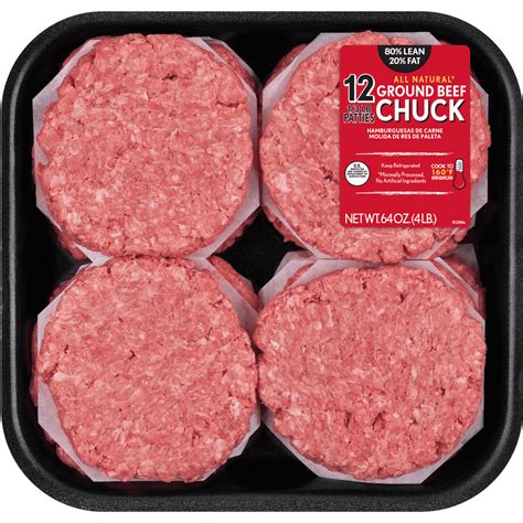 All Natural 80 Lean20 Fat Ground Beef Patties 12 Count 4 Lb