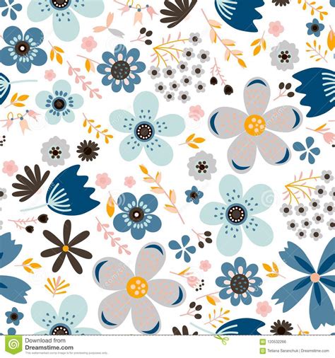 Amazing Floral Vector Seamless Pattern Of Flowers Stock
