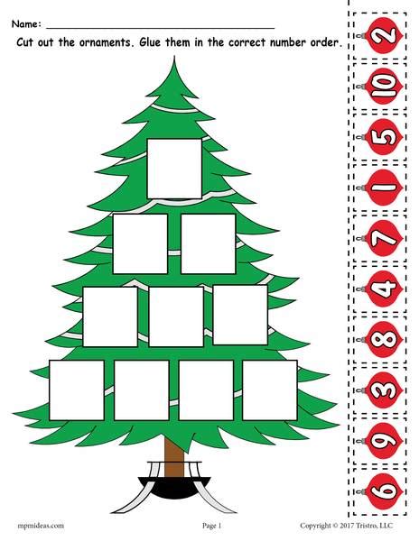Free preschool & kindergarten christmas math worksheets. Printable Christmas Tree Ordering Numbers Worksheet ...