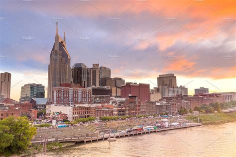 Nashville Skyline At Sunset ~ Architecture Photos ~ Creative Market