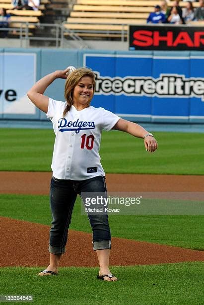 Olympic Gymnast Shawn Johnson Throws Ceremonial First Pitch At Dodgers