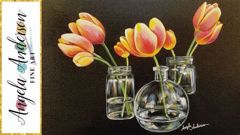 How To Paint Tulips In Glass Vases With Acrylics Step By Step Tutorial Angela Anderson Flower