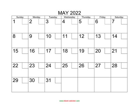 Free Download Printable May 2022 Calendar With Check Boxes