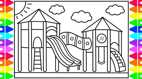 How To Draw A Playground For Kids 💜💚💖💙 Playground Drawing Playground