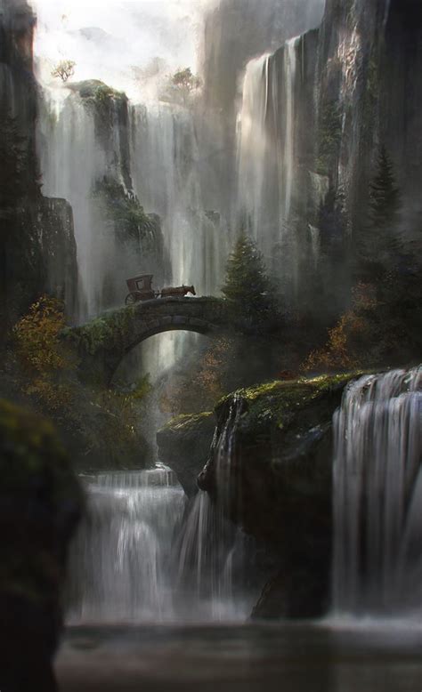 A Waterfall With A Bridge Over It