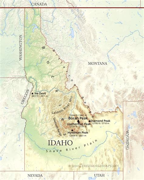 Physical Map Of Idaho