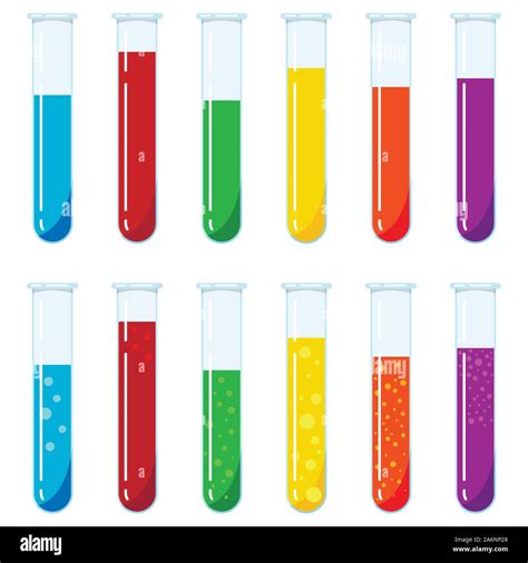 Vector Set Of Glass Test Tubes With Multi Colored Liquid Reagents With