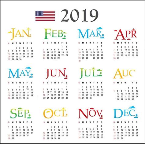 2019 Usa Calendar With Holidays Calendar Design Calendar Printables