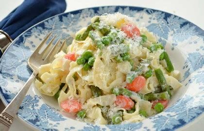 It can be served soupy or as a thicker braise Fettuccine With Ricotta and Spring Vegetables