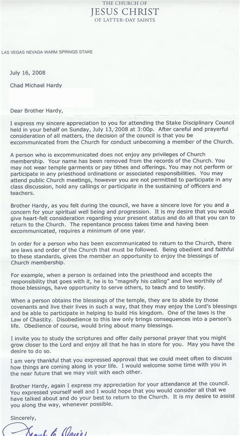 The church invitation letters (samples) are available free to download, customize and print 24/7 at your convenience for your church administration what are invitation letters? Excommunication Letter from the LDS Church | Open Shirts ...