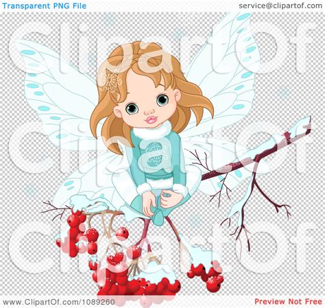 Clipart Winter Fairy Girl Sitting On A Branch With Snow And Berries