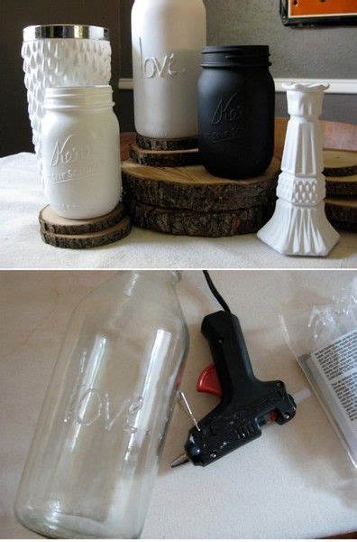 Mason Jar Hot Glue And Paint Mason Jar Diy Mason Jars Jar Crafts