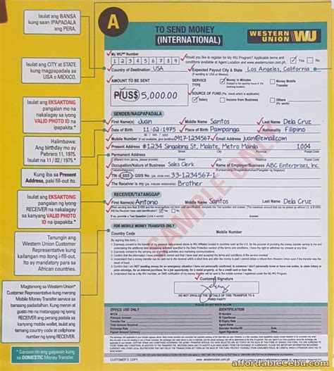 It can be delivered in person or via mail to anyone in the world, who can then cash it or deposit it how much a western union money order costs depends on where you're sending it and how you're paying for it. Western union money transfer application form