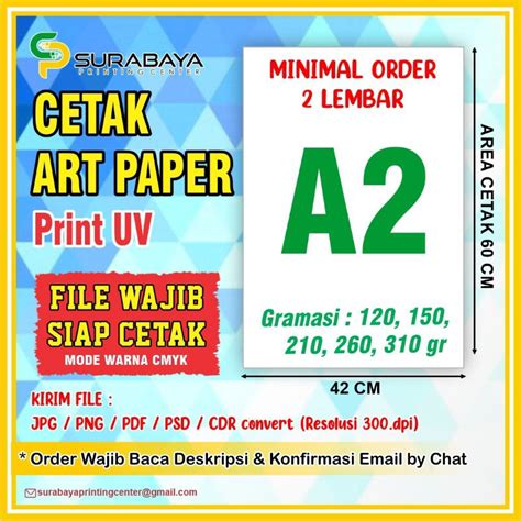 Jual Cetak Artpaper A2 Gramasi 120g 150g 210g 230g 260g Dan 310g