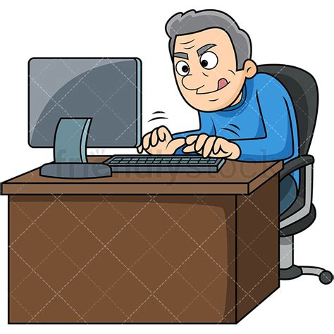 Old Man Typing Fast On Computer Cartoon Vector Clipart Friendlystock