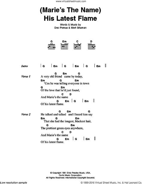 Presley Maries The Name His Latest Flame Sheet Music For Guitar