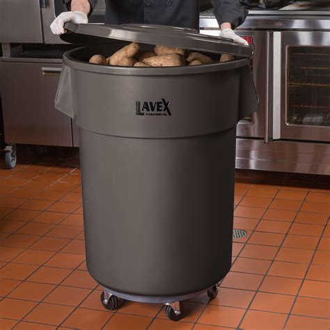 Lavex Janitorial 55 Gallon Brown Round Commercial Trash Can With Lid