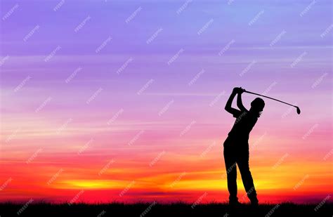Premium Photo Silhouette Golfer Playing Golf During Beautiful Sunset