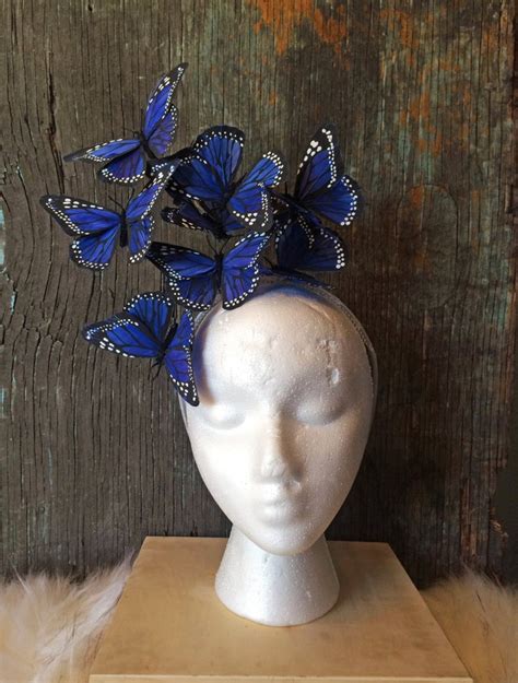 Indigo Blue Butterfly Fascinator Etsy Butterfly Headpiece