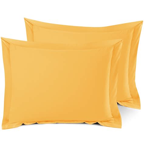 set of 2 standard 20 x26 size pillow shams yellow hotel luxury soft double brushed microfiber