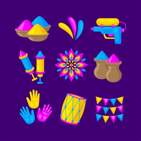 Holi Icon Collection In Flat Design 2072352 Vector Art At Vecteezy