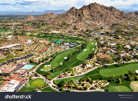 Aerial View From Above A Scenic Golf Course In Paradise Valley Arizona
