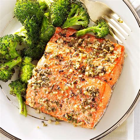 · these spicy honey garlic salmon fillets are a delicious dinner recipe your whole family will love! Herb-Roasted Salmon Fillets Recipe | Taste of Home