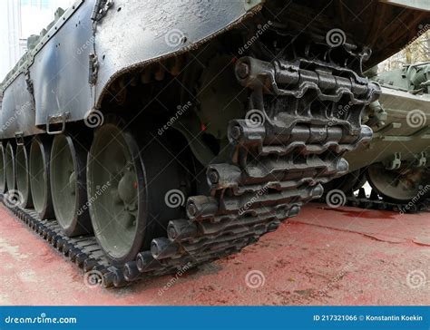 Tank Track Closeup Tank Caterpillar Or Combat Military Vehicle Stock