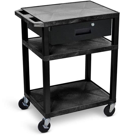 Luxor Wt34s Bwtd Tuffy Utility Cart With 3 Shelves And Drawer Black