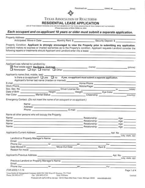 Texas Lease Application Templates At