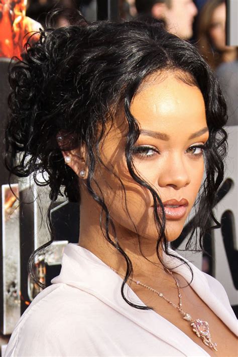 Rihanna Wavy Black Face Framing Pieces Updo Hairstyle Steal Her Style