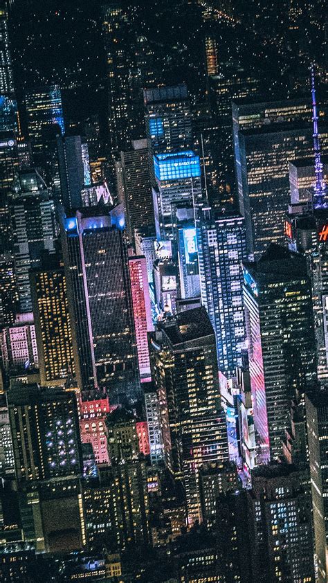 1080x1920 New York Dark City Night Lights Buildings View From Top