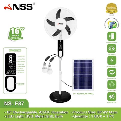 16 Inches Rechargeable Solar Electric Fan Lighting With Acdc Operation